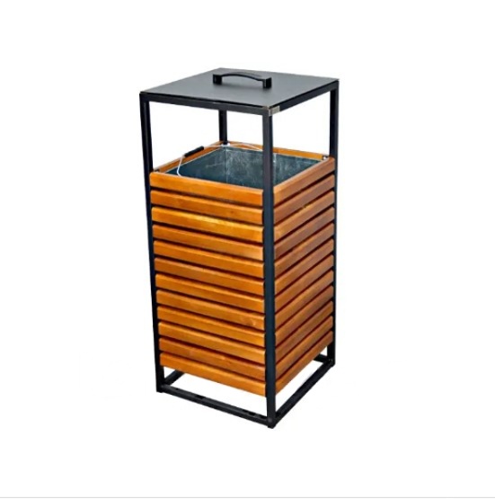 Урна паркова металева з дерев'яним брусом Проспект 400х400х900мм КОМПРЕД OL628